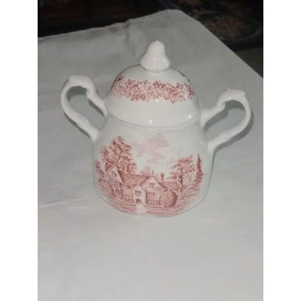 J & G Meakin Romantic England Sandford Transferware Ironstone Covered Sugar Bowl